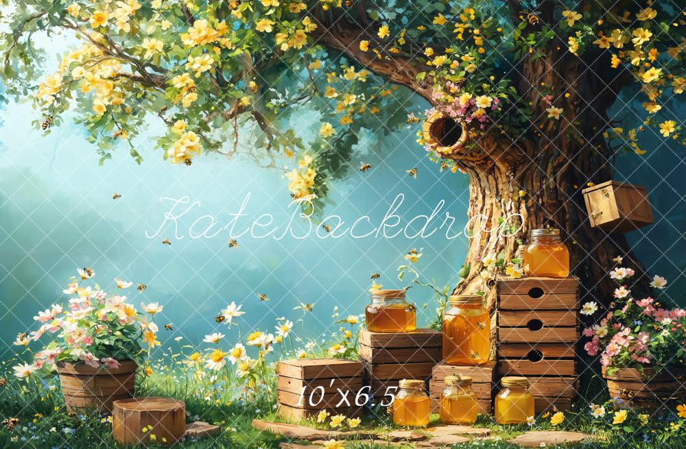 Kate Printemps Miel Abeille Arbre Nid d'abeille Toile de fond conçue par Emetselch - Kate Backdrop FR