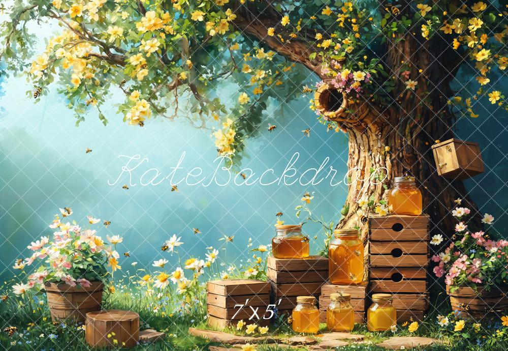 Kate Printemps Miel Abeille Arbre Nid d'abeille Toile de fond conçue par Emetselch - Kate Backdrop FR