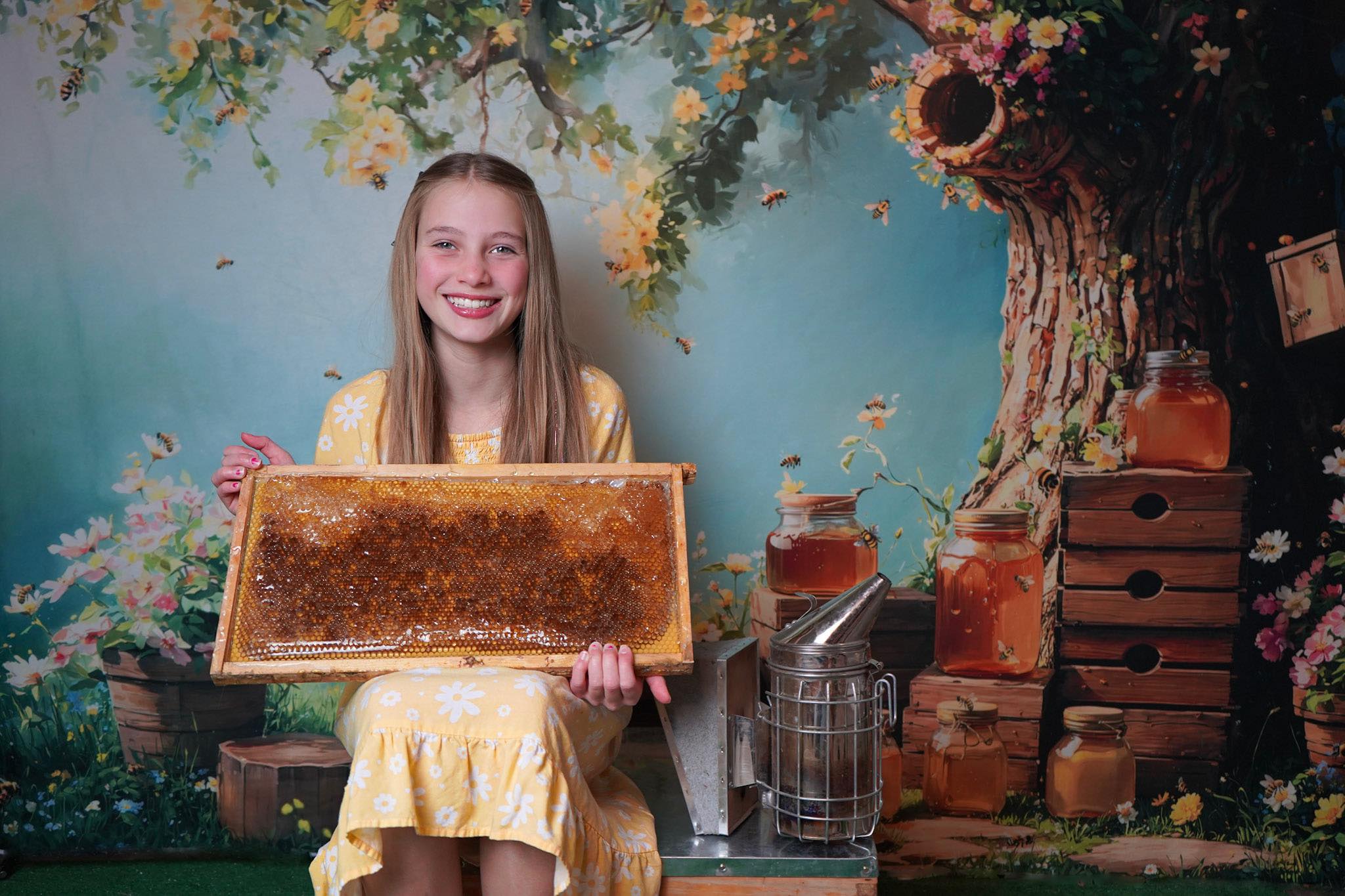 Kate Printemps Miel Abeille Arbre Nid d'abeille Toile de fond conçue par Emetselch - Kate Backdrop FR