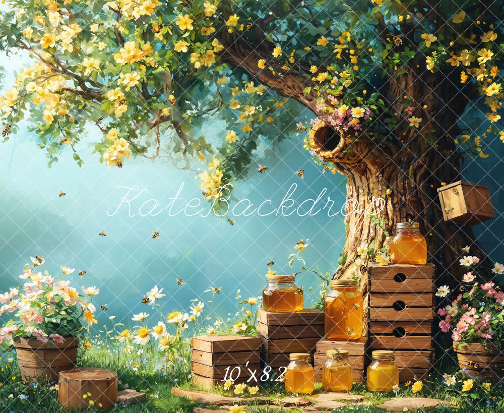 Kate Printemps Miel Abeille Arbre Nid d'abeille Toile de fond conçue par Emetselch - Kate Backdrop FR
