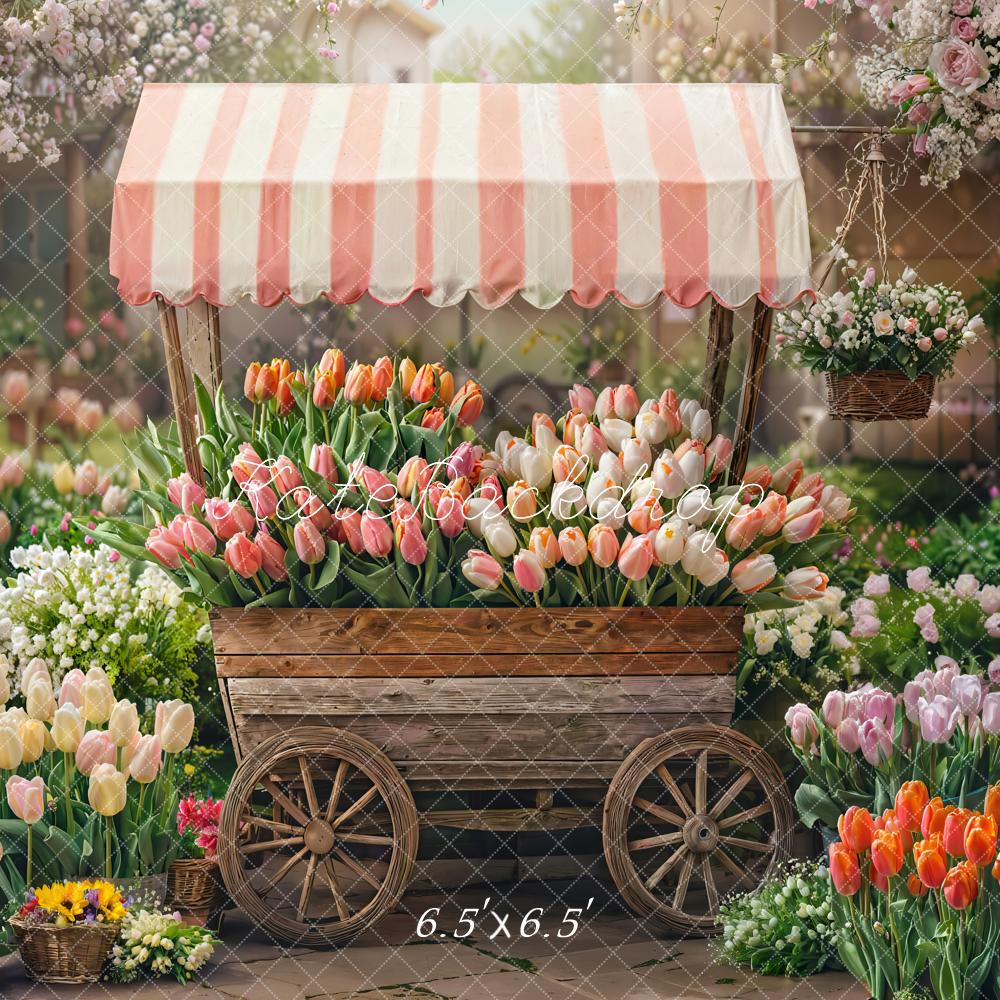Kate Printemps Chariot de fleurs Tulipes Jardin Toile de fond conçue par Emetselch - Kate Backdrop FR