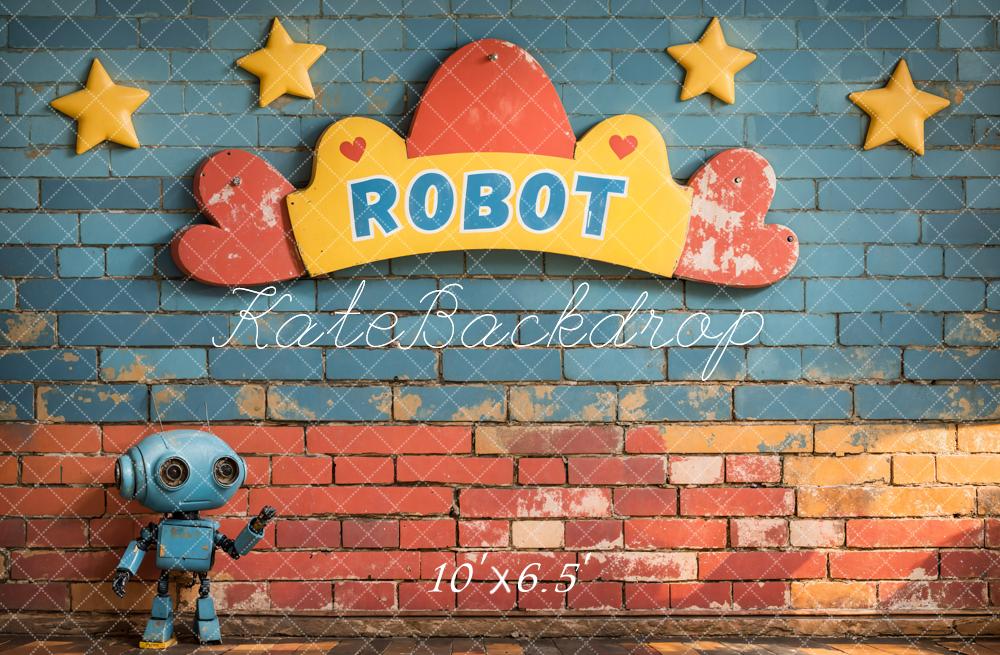 Kate Robot Étoiles Mur de briques Enfant Toile de fond conçue par Emetselch - Kate Backdrop FR