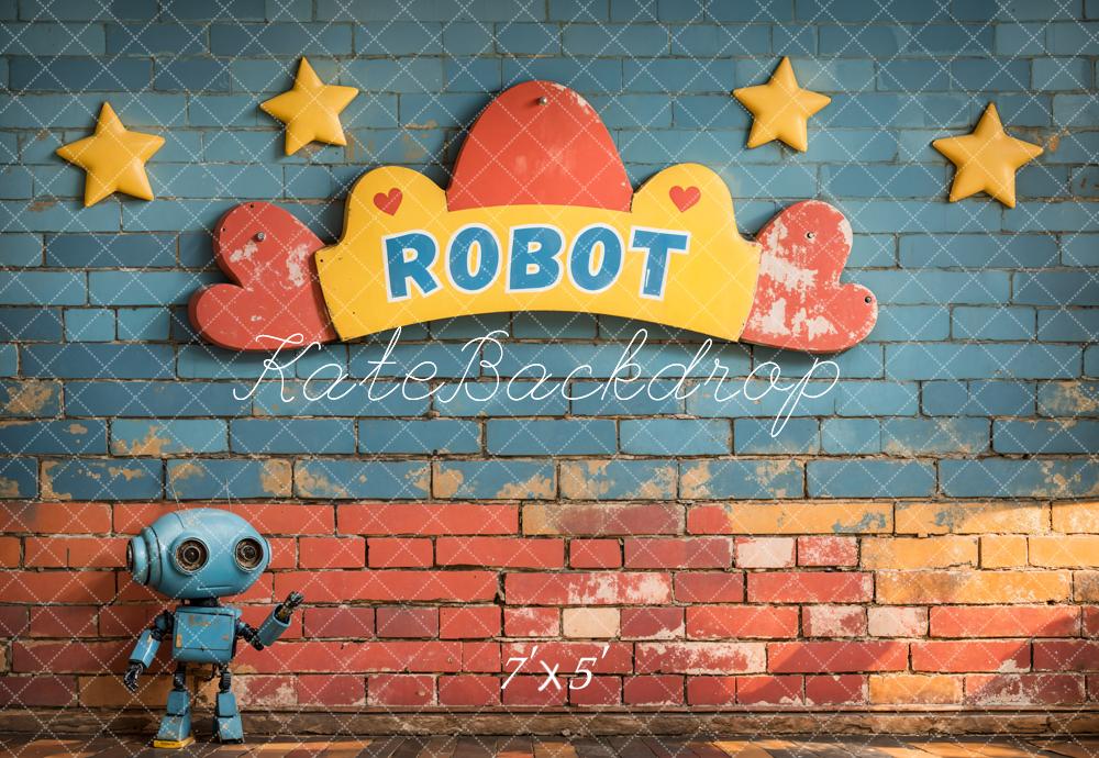 Kate Robot Étoiles Mur de briques Enfant Toile de fond conçue par Emetselch - Kate Backdrop FR