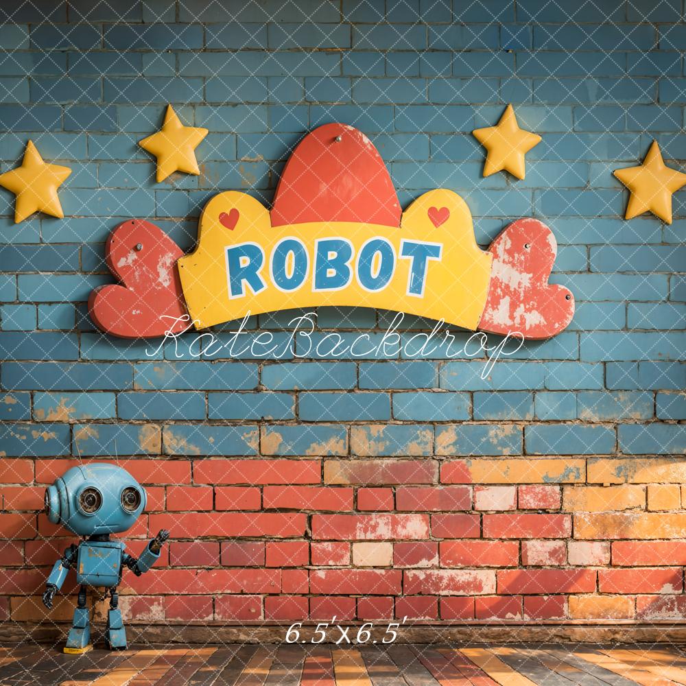 Kate Robot Étoiles Mur de briques Enfant Toile de fond conçue par Emetselch - Kate Backdrop FR