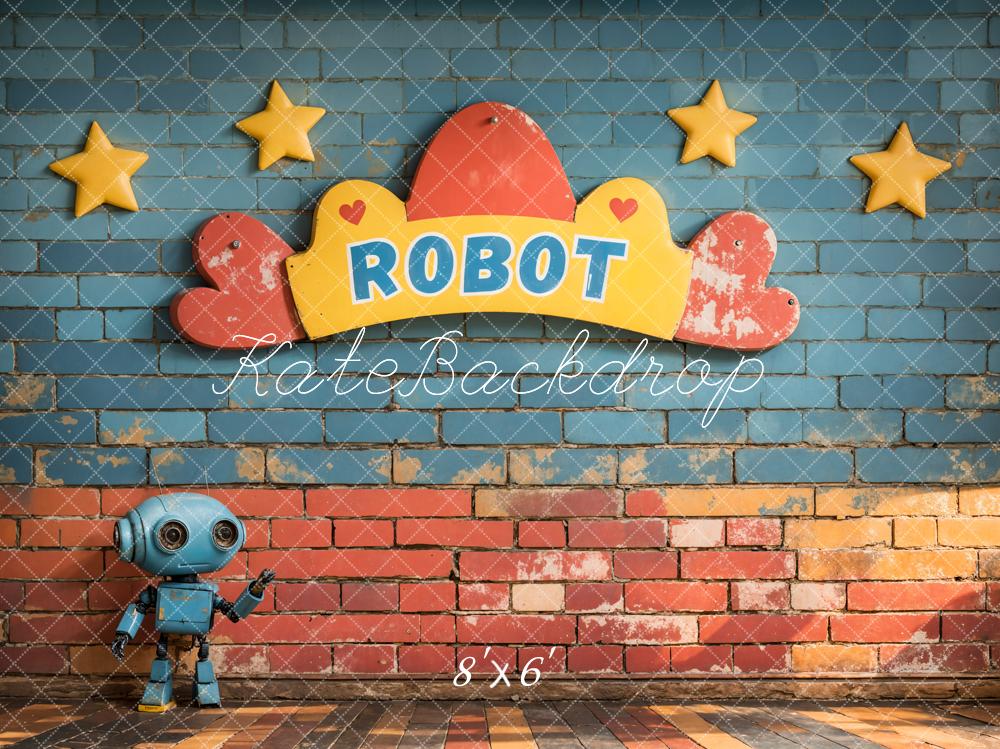 Kate Robot Étoiles Mur de briques Enfant Toile de fond conçue par Emetselch - Kate Backdrop FR