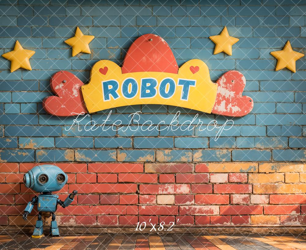 Kate Robot Étoiles Mur de briques Enfant Toile de fond conçue par Emetselch - Kate Backdrop FR