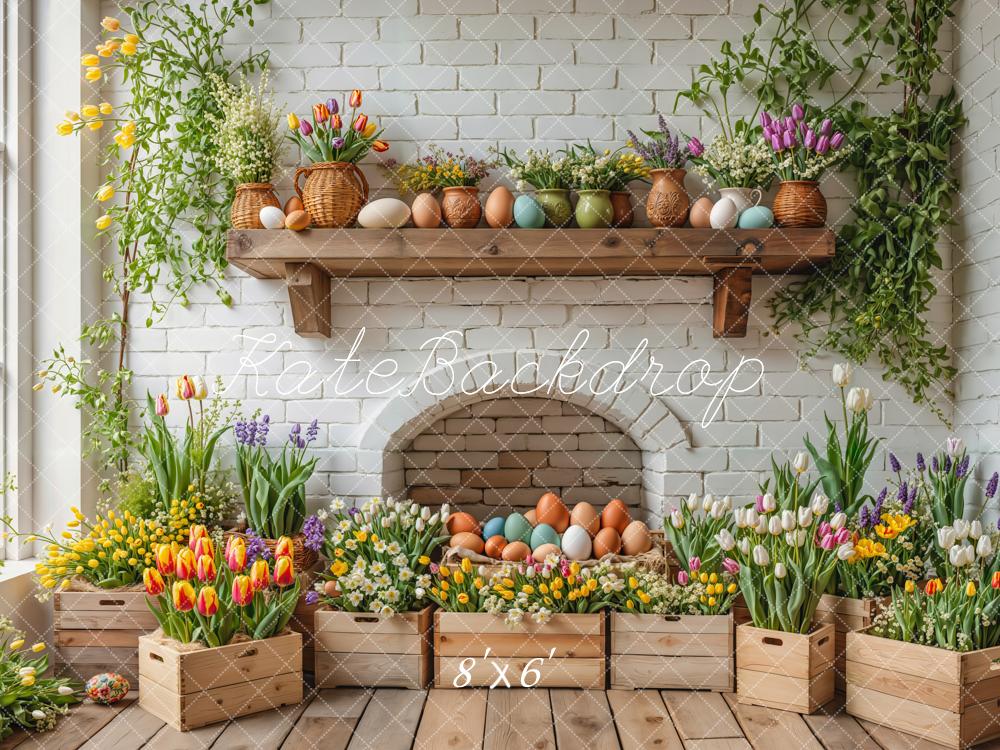 Kate Pâques Oeufs Fleurs Mur de briques Toile de fond conçue par Emetselch - Kate Backdrop FR
