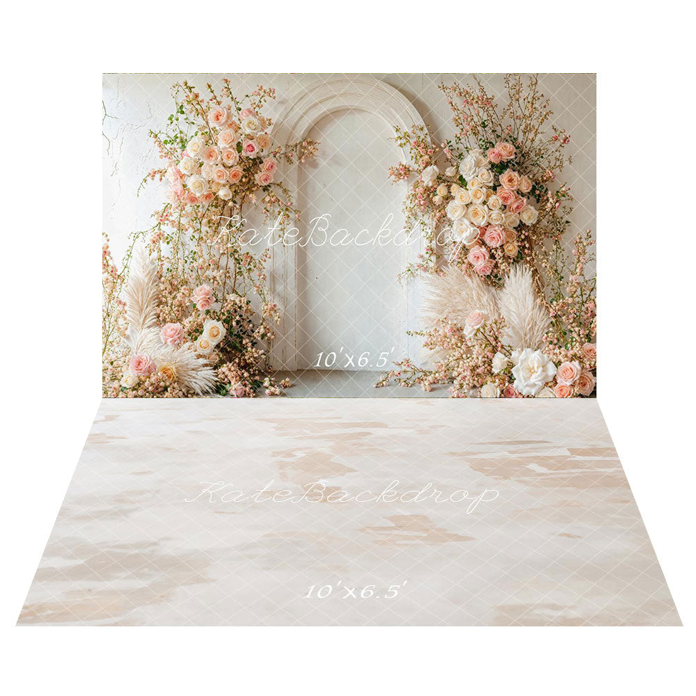 Kate Fleurs Mariage Arche Bohème Doux Toile de fond+Abstrait Beige Blanc Sol Toile de fond - Kate Backdrop FR