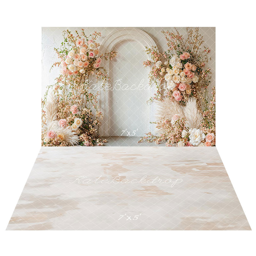 Kate Fleurs Mariage Arche Bohème Doux Toile de fond+Abstrait Beige Blanc Sol Toile de fond - Kate Backdrop FR