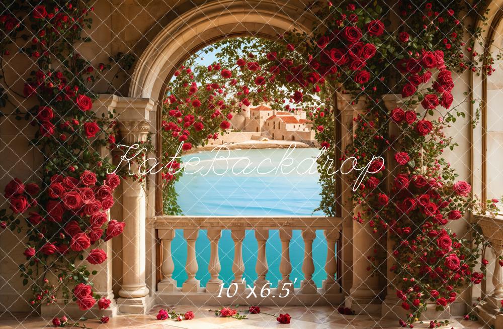 Kate Romantique Saint-Valentin Roses Balcon Arche Toile de fond conçue par Emetselch - Kate Backdrop FR