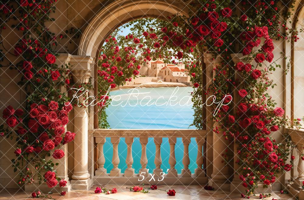 Kate Romantique Saint-Valentin Roses Balcon Arche Toile de fond conçue par Emetselch - Kate Backdrop FR
