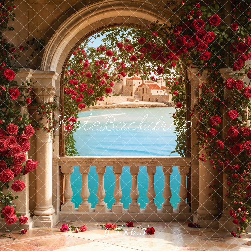 Kate Romantique Saint-Valentin Roses Balcon Arche Toile de fond conçue par Emetselch - Kate Backdrop FR