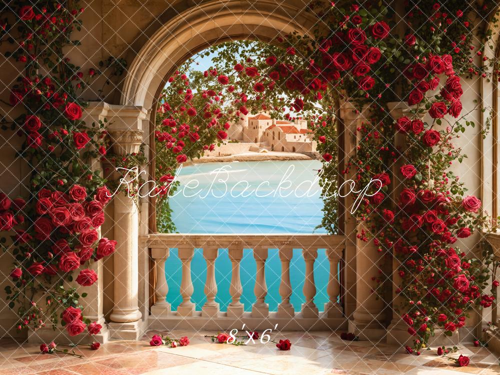 Kate Romantique Saint-Valentin Roses Balcon Arche Toile de fond conçue par Emetselch - Kate Backdrop FR