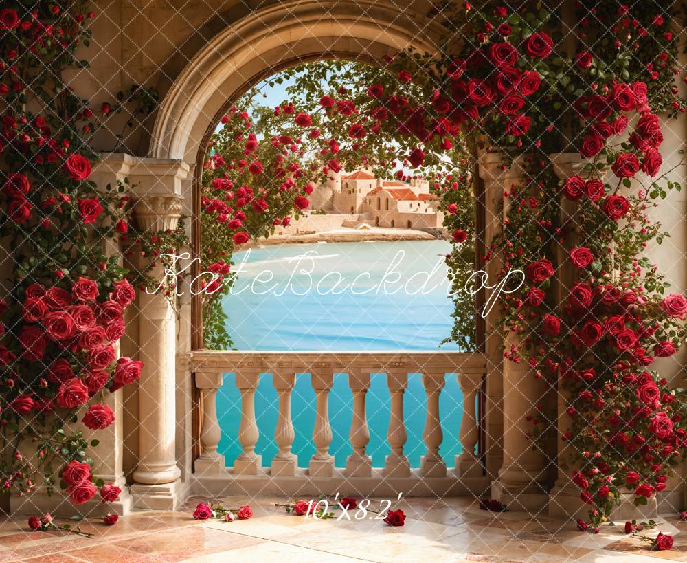 Kate Romantique Saint-Valentin Roses Balcon Arche Toile de fond conçue par Emetselch - Kate Backdrop FR