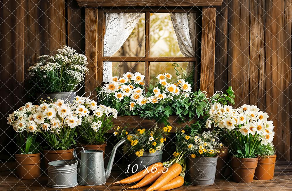 Kate Printemps Pâques Rustique Fleur Fenêtre Toile de fond conçue par Emetselch - Kate Backdrop FR