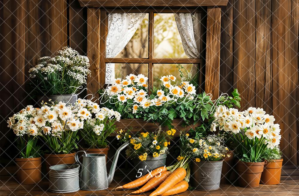 Kate Printemps Pâques Rustique Fleur Fenêtre Toile de fond conçue par Emetselch - Kate Backdrop FR