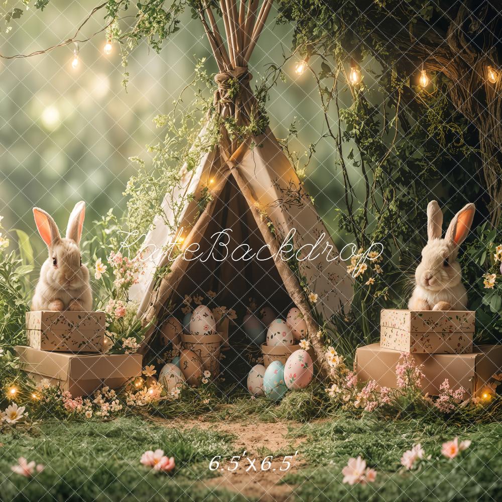 Kate Pâques Lapin Tipi Forêt Vert Lumière Toile de fond conçue par Emetselch - Kate Backdrop FR