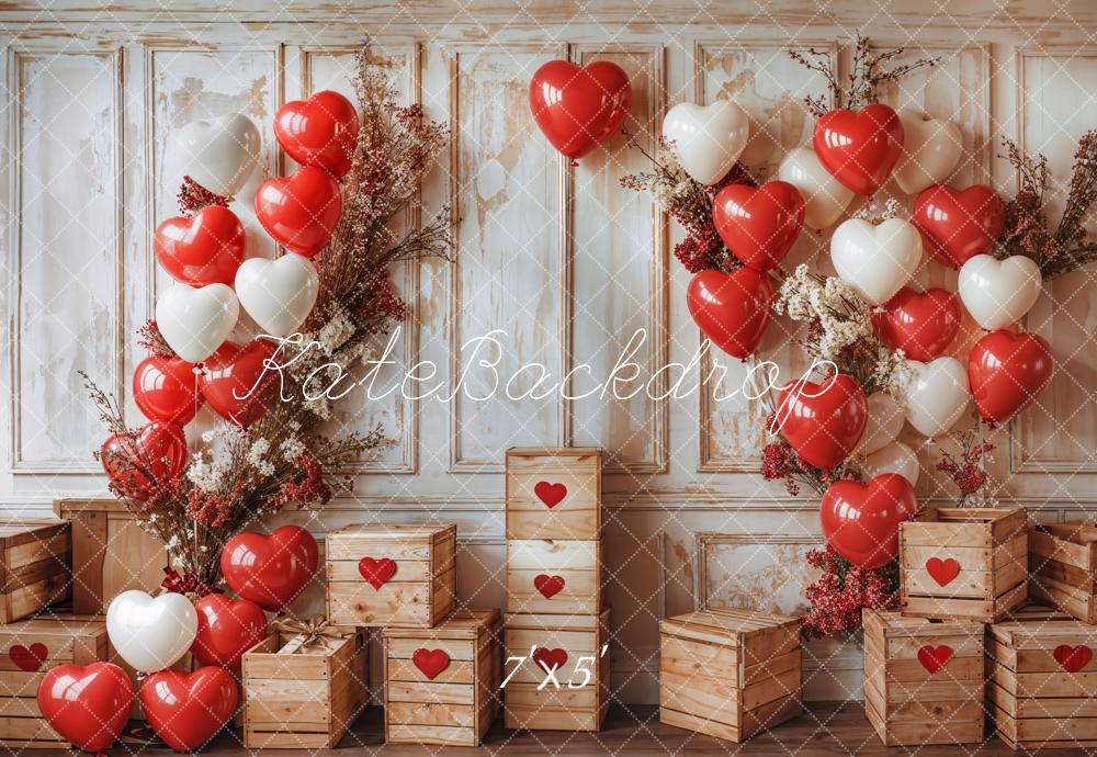Kate Saint Valentin Ballons Rustique Bois Toile de fond conçue par Emetselch - Kate Backdrop FR