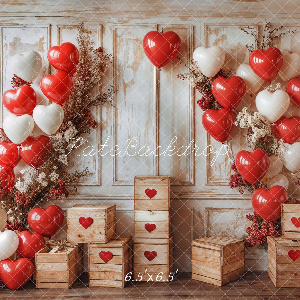 Kate Saint Valentin Ballons Rustique Bois Toile de fond conçue par Emetselch - Kate Backdrop FR
