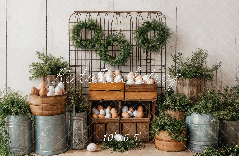Kate Pâques Oeufs Verdure Rustique Seau Toile de fond conçue par Emetselch - Kate Backdrop FR
