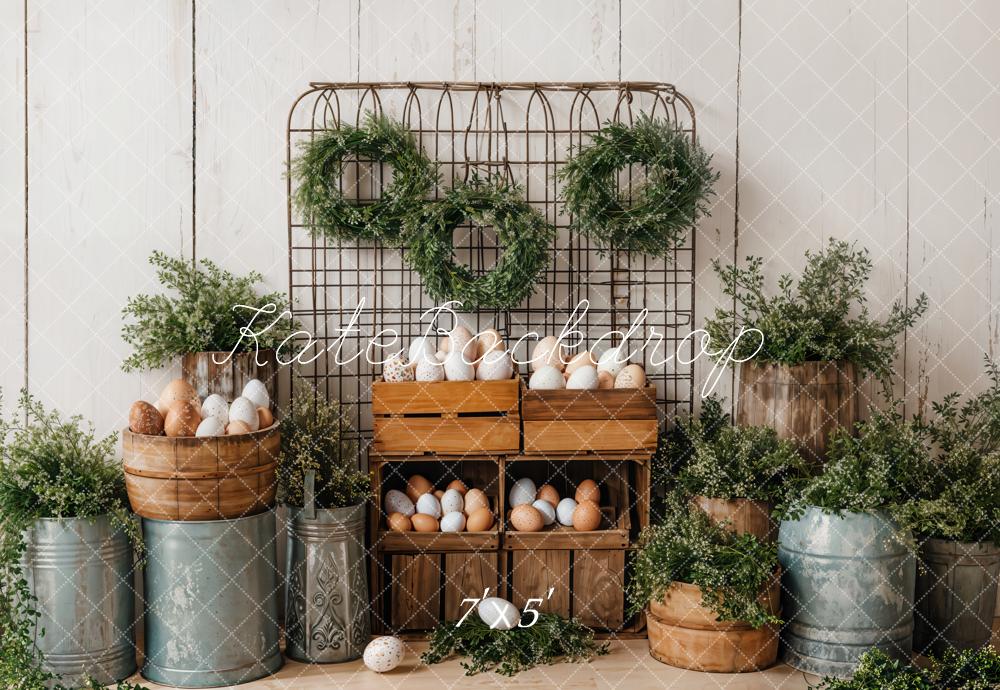Kate Pâques Oeufs Verdure Rustique Seau Toile de fond conçue par Emetselch - Kate Backdrop FR