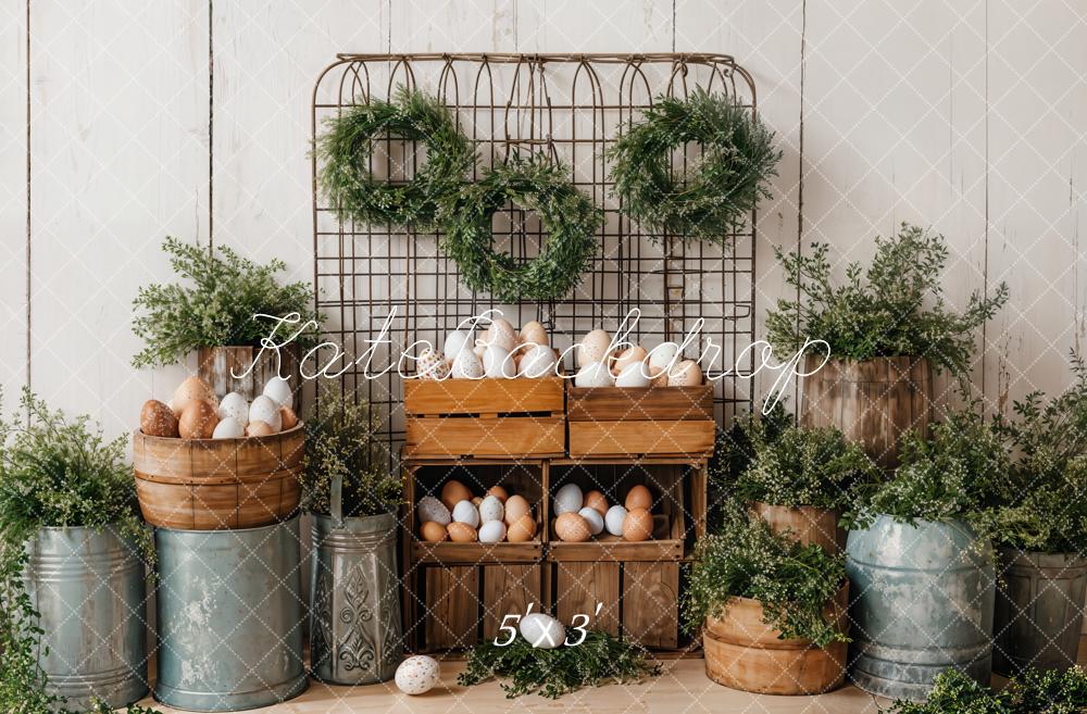 Kate Pâques Oeufs Verdure Rustique Seau Toile de fond conçue par Emetselch - Kate Backdrop FR