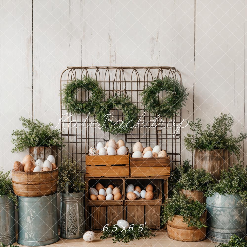 Kate Pâques Oeufs Verdure Rustique Seau Toile de fond conçue par Emetselch - Kate Backdrop FR