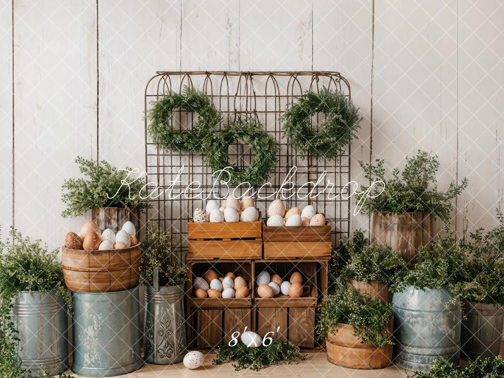 Kate Pâques Oeufs Verdure Rustique Seau Toile de fond conçue par Emetselch - Kate Backdrop FR