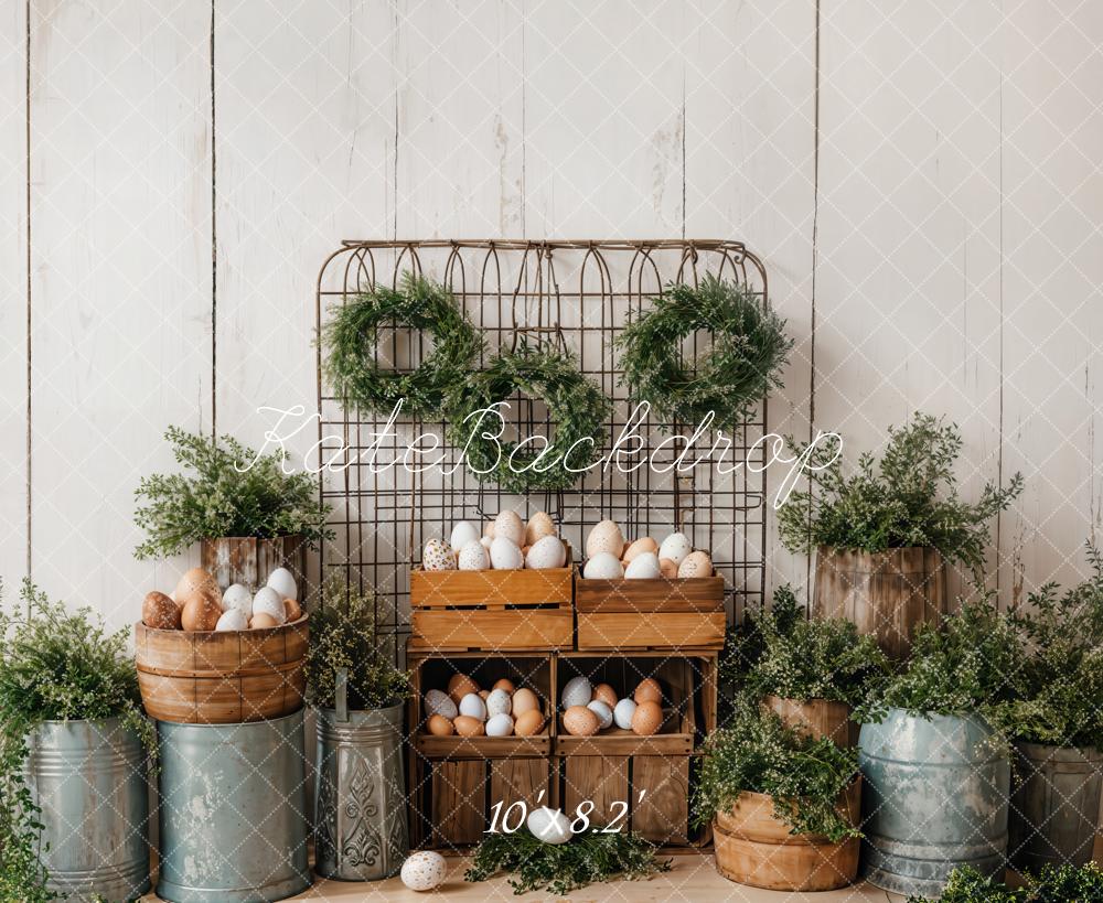 Kate Pâques Oeufs Verdure Rustique Seau Toile de fond conçue par Emetselch - Kate Backdrop FR