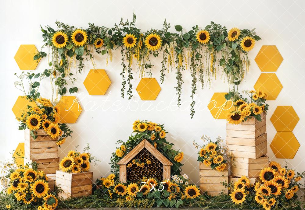 Kate Printemps Tournesol Jardin Nid d'abeille Toile de fond conçue par Emetselch - Kate Backdrop FR