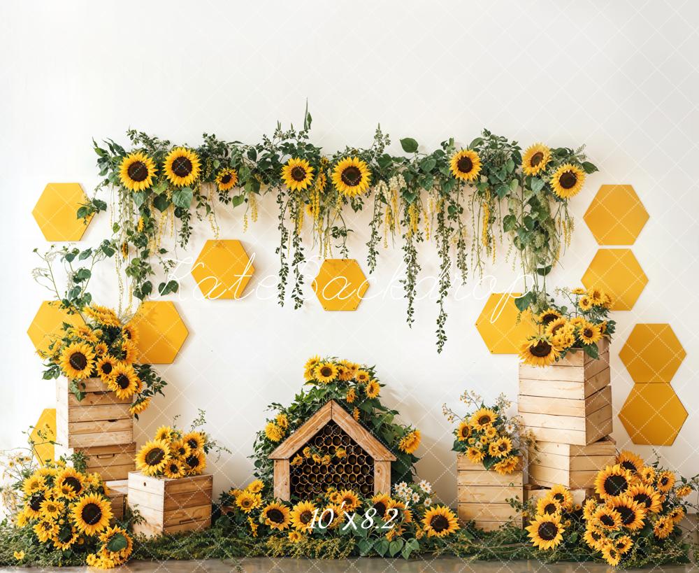 Kate Printemps Tournesol Jardin Nid d'abeille Toile de fond conçue par Emetselch - Kate Backdrop FR