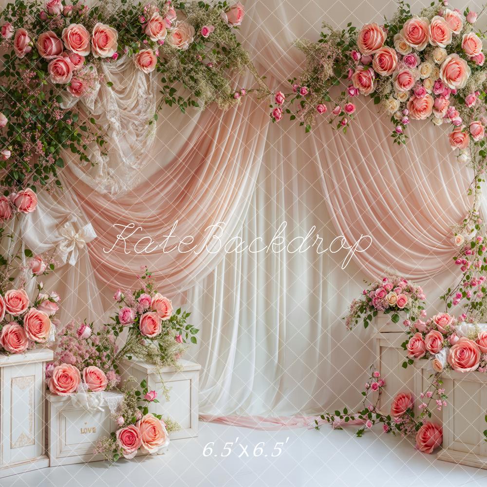 Kate Saint Valentin Roses Fleurs Rose Rideau Toile de fond conçue par Emetselch - Kate Backdrop FR