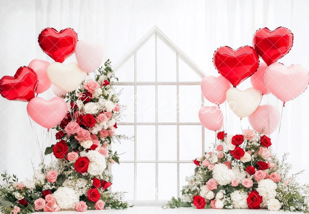 Kate Saint Valentin Cœur Ballons Roses Toile de fond conçue par Patty Roberts - Kate Backdrop FR