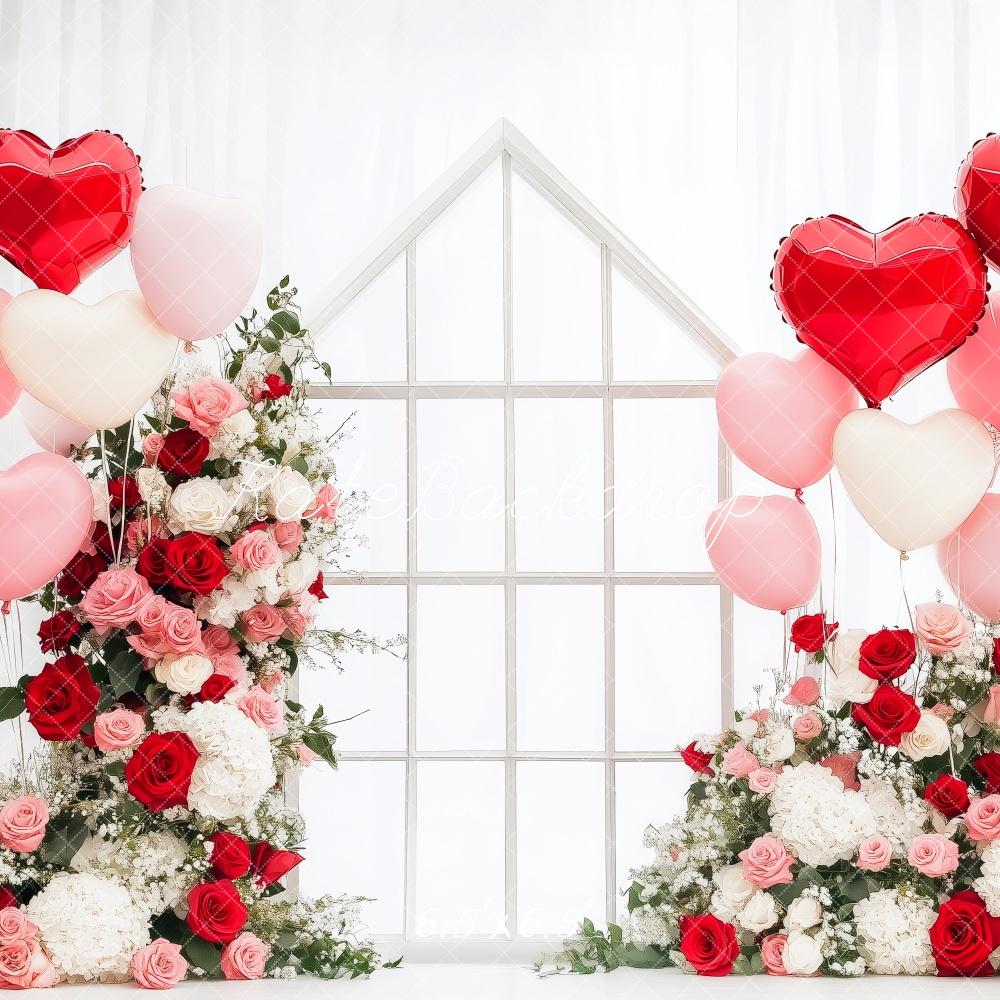 Kate Saint Valentin Cœur Ballons Roses Toile de fond conçue par Patty Roberts - Kate Backdrop FR
