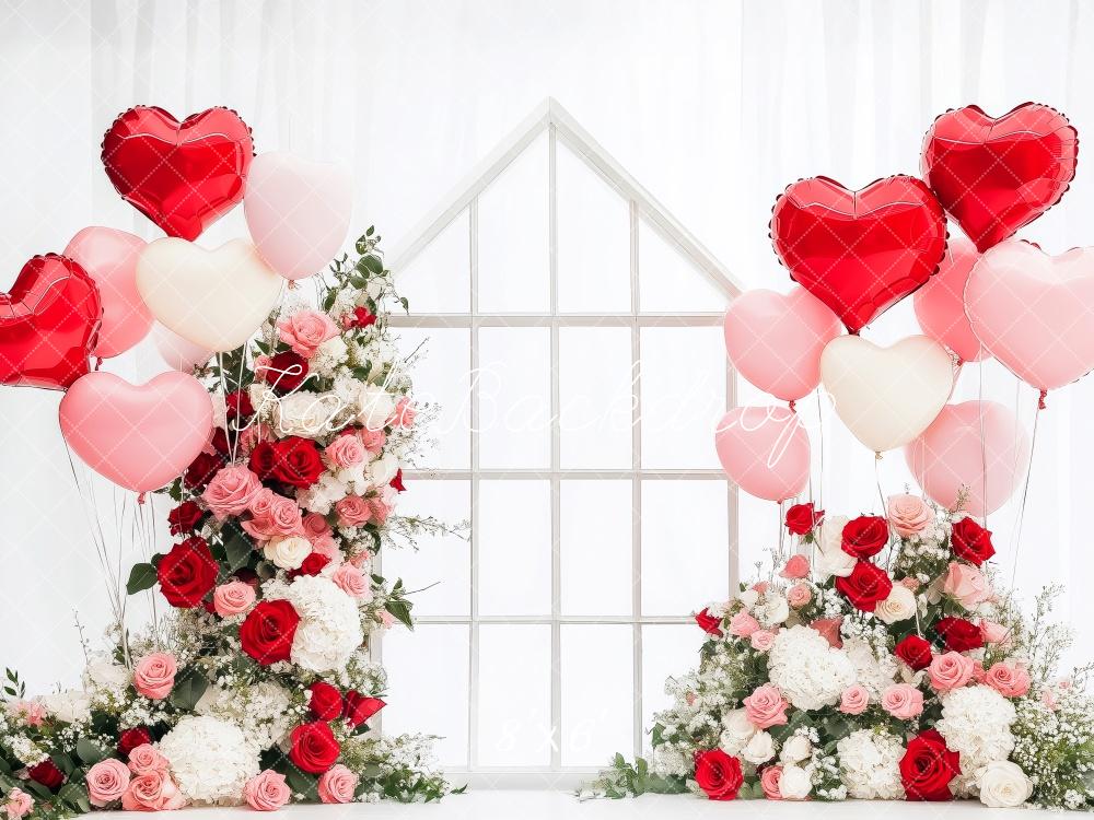 Kate Saint Valentin Cœur Ballons Roses Toile de fond conçue par Patty Roberts - Kate Backdrop FR