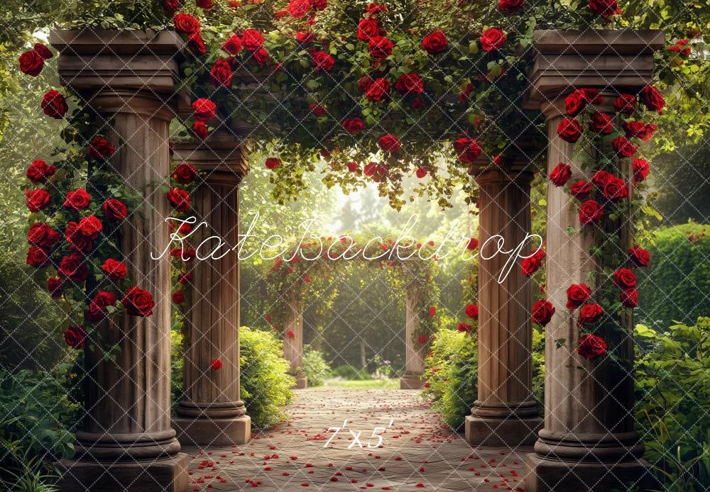 Kate Romantique Jardin Arche Roses Allée Toile de fond conçue par Patty Roberts - Kate Backdrop FR