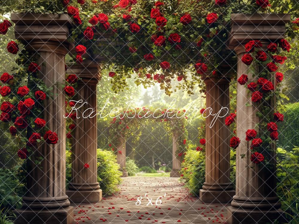 Kate Romantique Jardin Arche Roses Allée Toile de fond conçue par Patty Roberts - Kate Backdrop FR