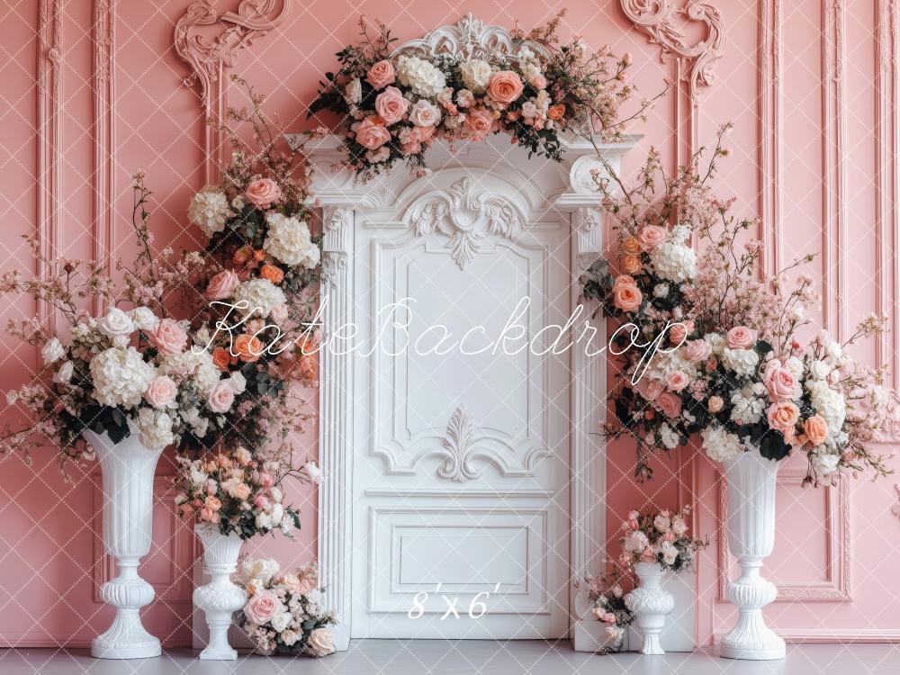 Kate Saint Valentin Roses Colonnes Mur Rétro Toile de fond conçue par Patty Roberts - Kate Backdrop FR