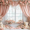 Kate Saint Valentin Fenêtre Nounours Rose Fleurs Toile de fond conçue par Patty Roberts - Kate Backdrop FR