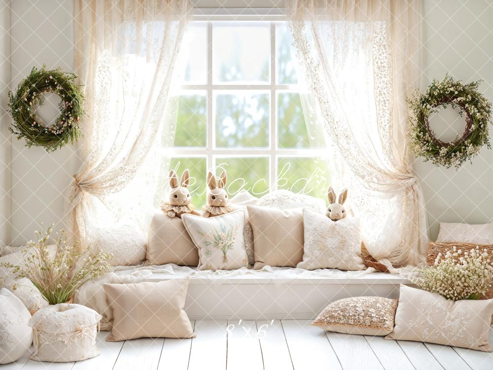 Kate Pâques Lapin Fenêtre Canapé Blanc Toile de fond conçue par Emetselch - Kate Backdrop FR