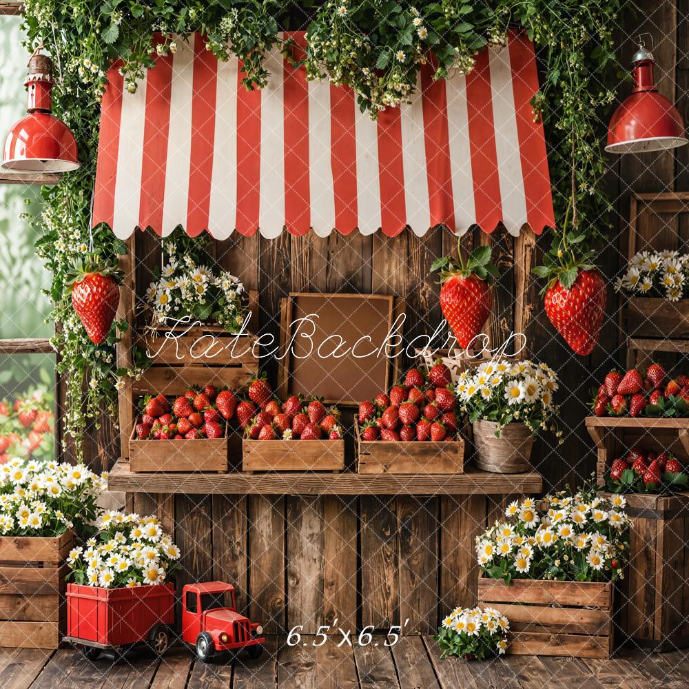 Kate Printemps Marché aux Fraises Fleurs Bois Toile de fond conçue par Emetselch - Kate Backdrop FR