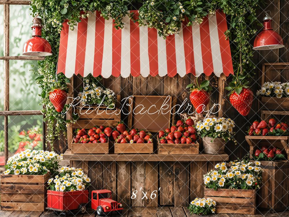 Kate Printemps Marché aux Fraises Fleurs Bois Toile de fond conçue par Emetselch - Kate Backdrop FR