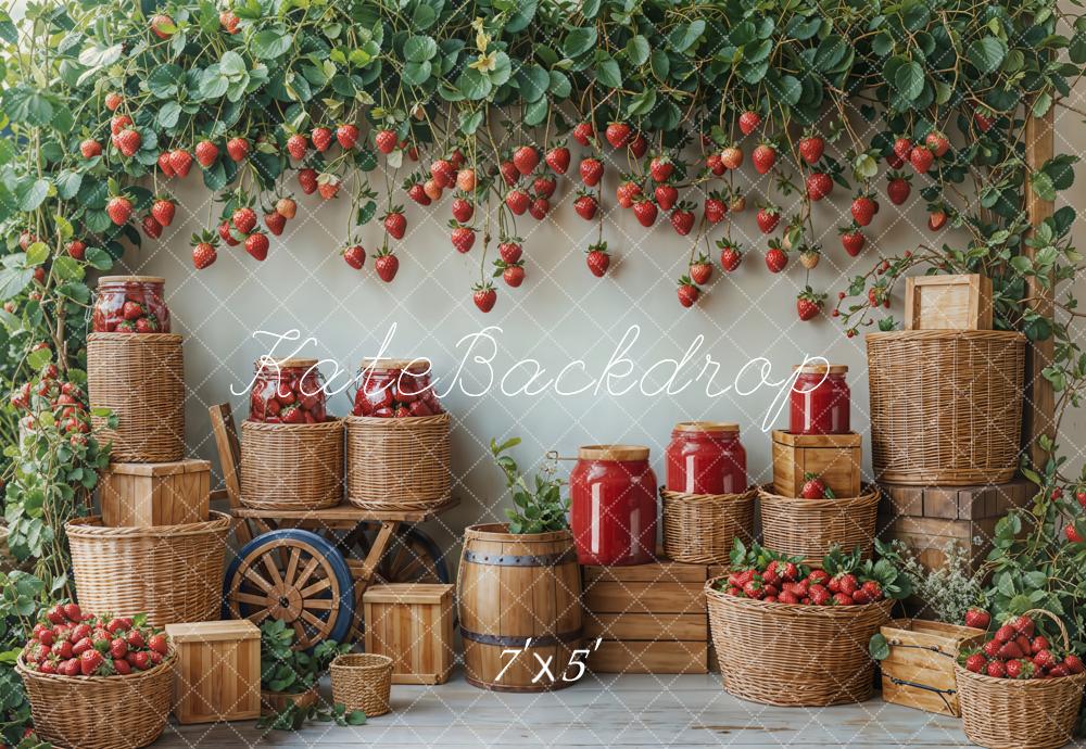 Kate Printemps Fraise Récolte Panier Rustique Toile de fond conçue par Emetselch - Kate Backdrop FR