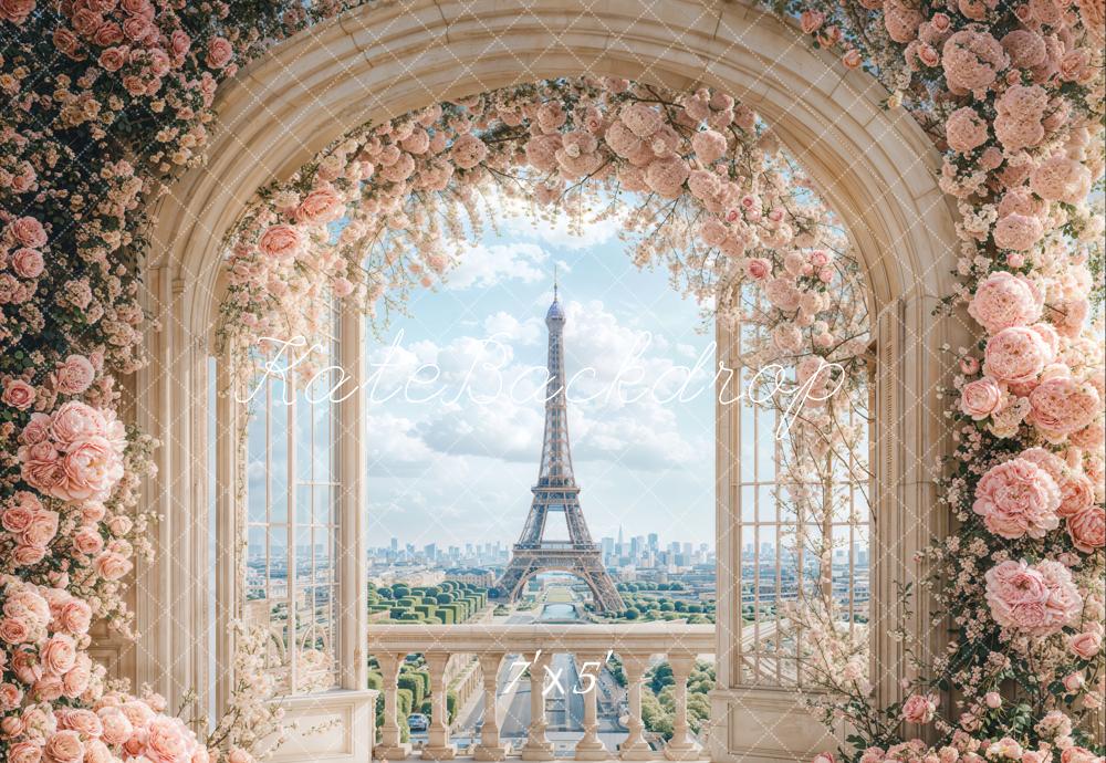 Kate Printemps Fleurs Rose Arche Paris Tour Toile de fond conçue par Emetselch - Kate Backdrop FR