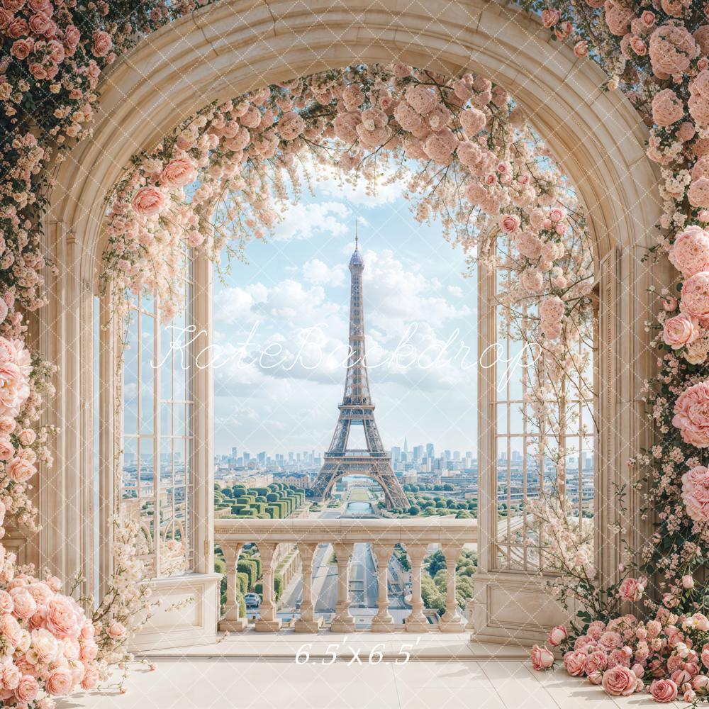 Kate Printemps Fleurs Rose Arche Paris Tour Toile de fond conçue par Emetselch - Kate Backdrop FR