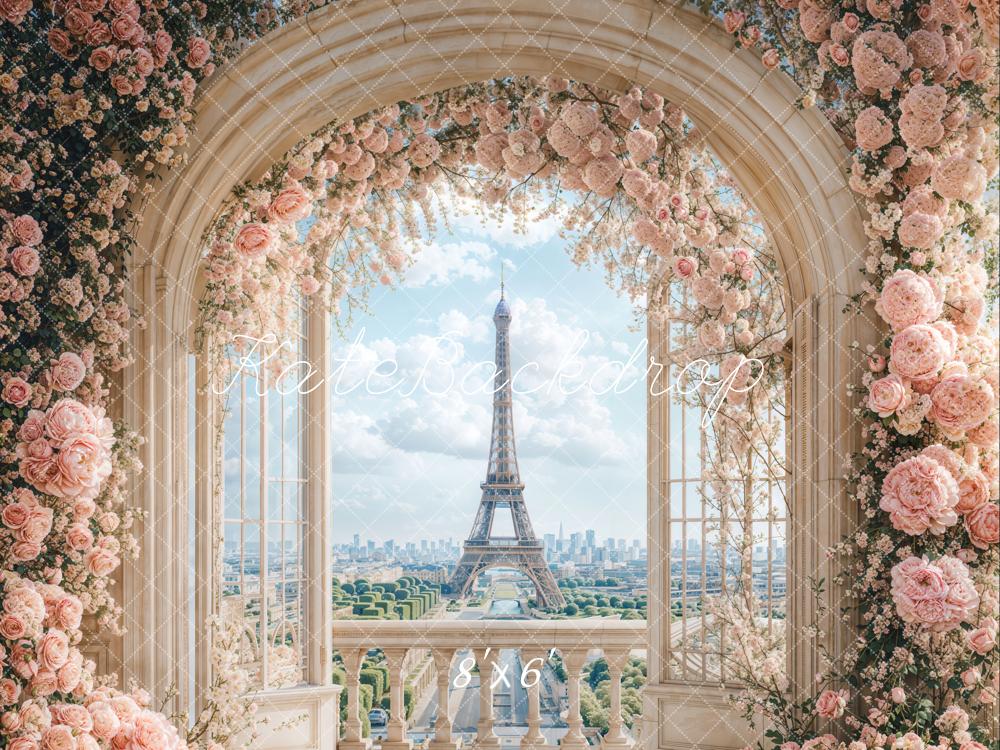 Kate Printemps Fleurs Rose Arche Paris Tour Toile de fond conçue par Emetselch - Kate Backdrop FR
