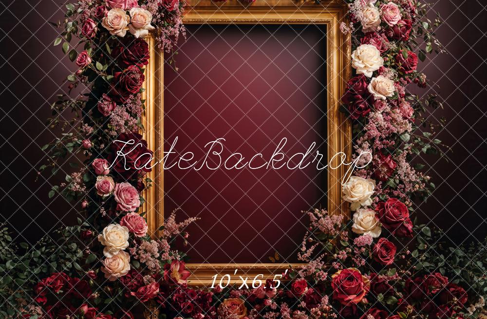 Kate Fête des mères Fleurs Cadre Bordeaux Toile de fond conçue par Emetselch - Kate Backdrop FR