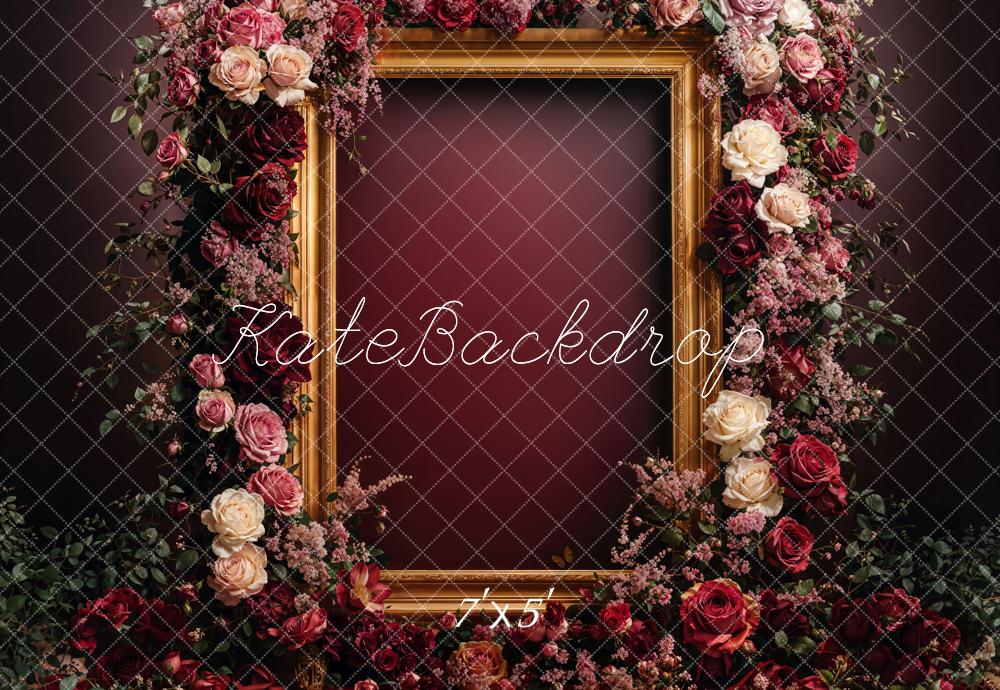 Kate Fête des mères Fleurs Cadre Bordeaux Toile de fond conçue par Emetselch - Kate Backdrop FR
