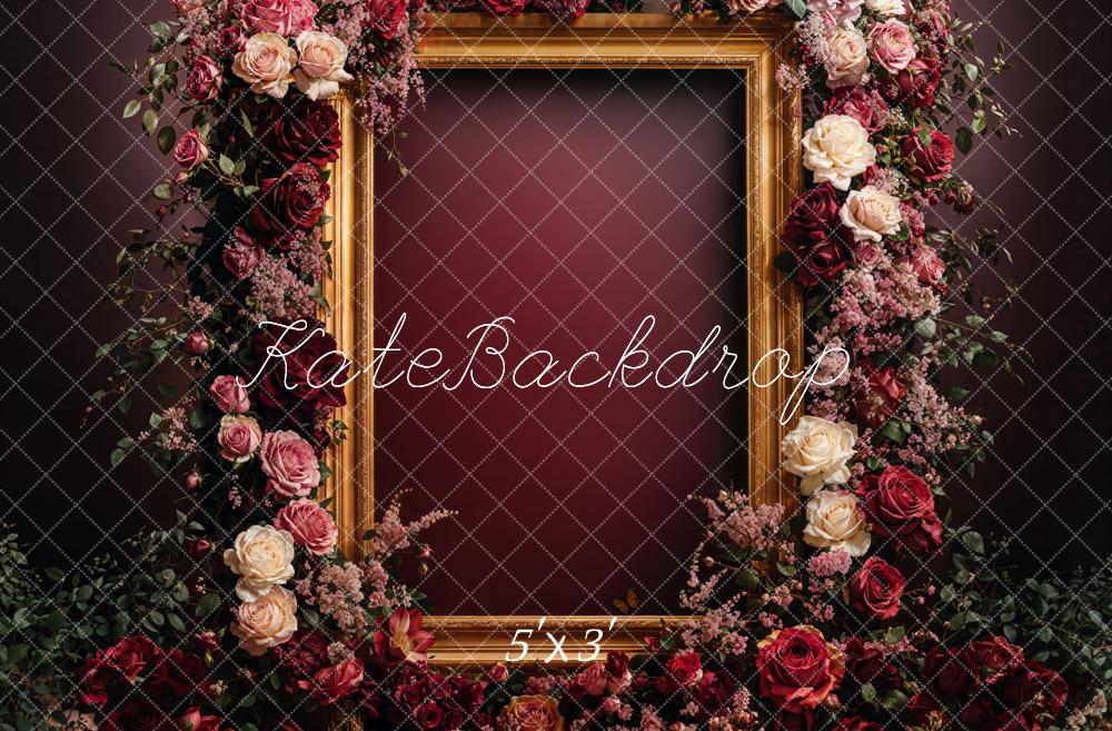 Kate Fête des mères Fleurs Cadre Bordeaux Toile de fond conçue par Emetselch - Kate Backdrop FR