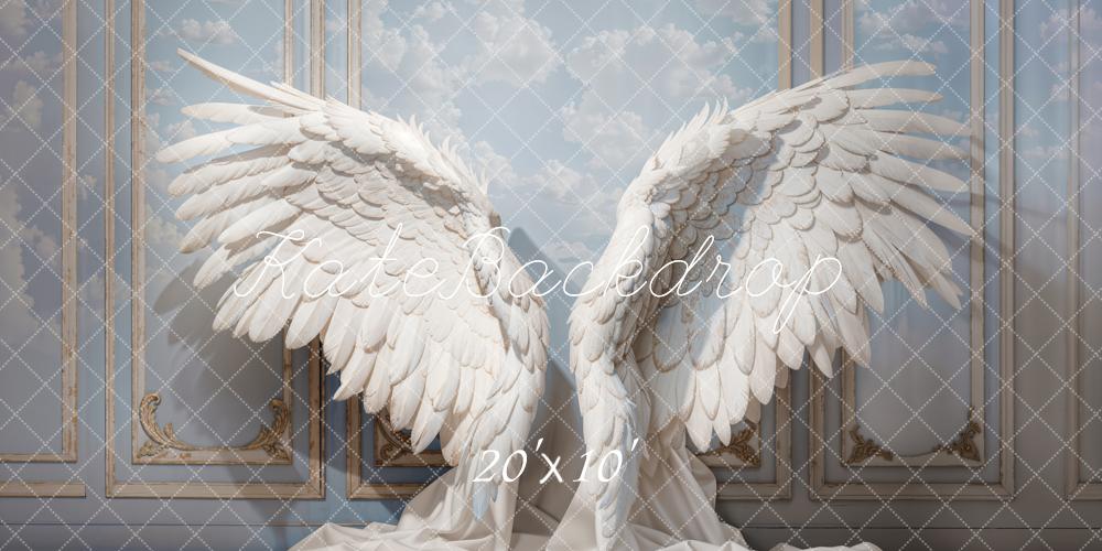 Kate Ailes d'ange Blanc Mur Vintage Portrait Toile de fond conçue par Emetselch - Kate Backdrop FR
